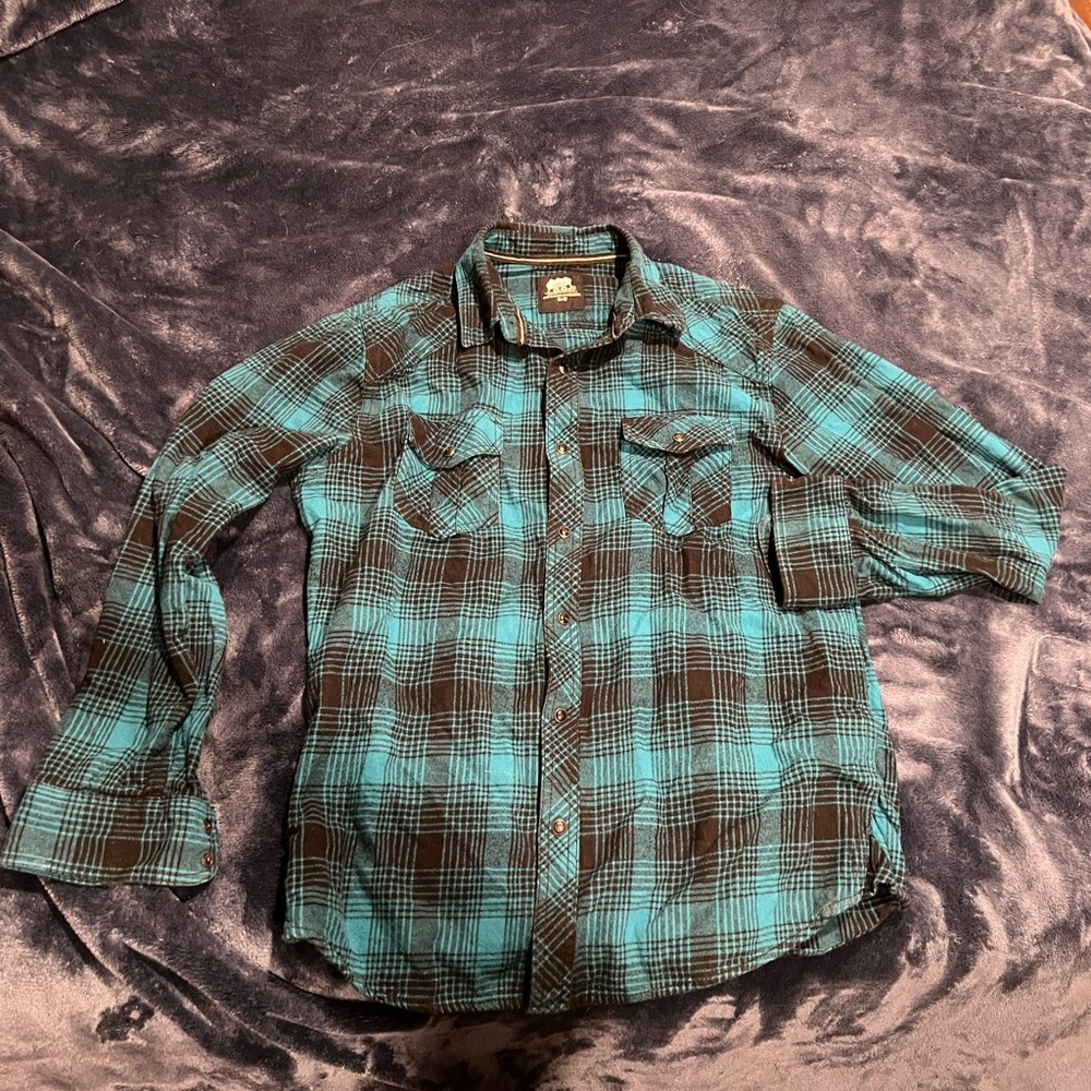 Route 66 Men's Button Down Shirt Long Sleeve Plaid Blue Size M